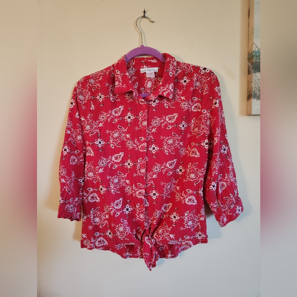 Catalog Favorites floral salmon reddish pink top large